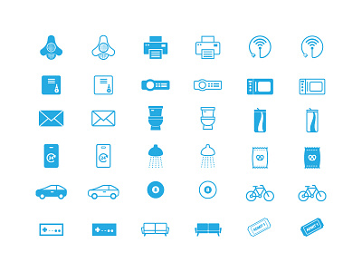Nebula Icons bike billiards car couch coworking icons mail microwave printer shower ticket toilet