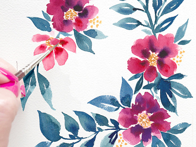 Cranberry Blooms floral flowers watercolor illustration