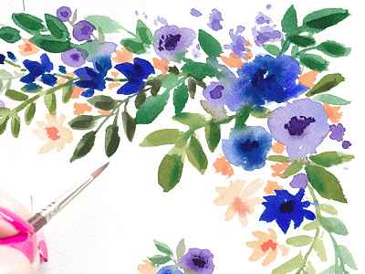 Blue Violet Posy art botanical floral flowers illustration watercolor