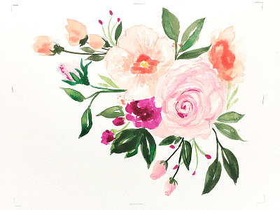 Tussie-Mussie blooms floral flowers illustration. botanical watercolor