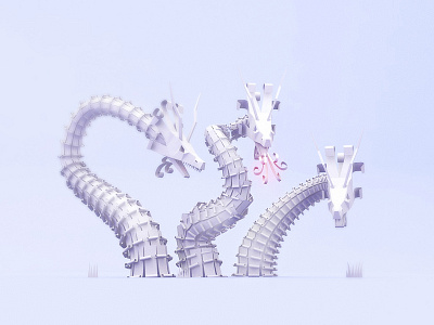 Paper dragon 3d c4d isometric lowpoly