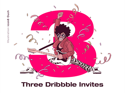 Three Dribbble Invite 3 invites draft giveaway illustration invitaion invite invite design invites