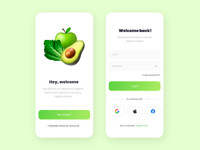 Organic Food Delivery Log in app design mobile ui