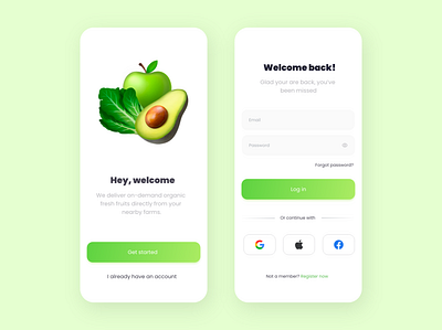 Organic Food Delivery Log in app design mobile ui