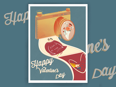 happy valentine's day affection blue camera couple design drawing febuary 14 film flowers forever happy valentines day heart illustration lovers red romantic spouse