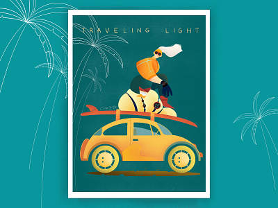 traveling light car coconut tree design drawing girl green hoilday illustration on vacation season summertime tourism travel traveling light yellow