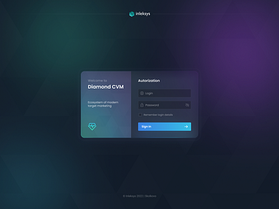 Diamond CVM Autorization account autorization blur colorful company crm dark mode design diamond form glassmorphism gradient interface login minimal sign in ui ux web