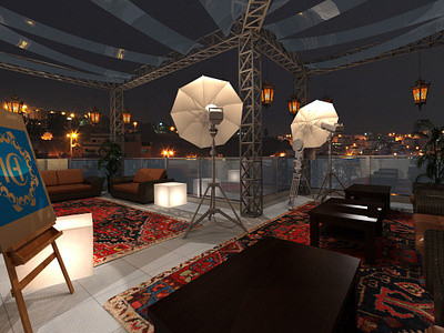 Open area studio setup 3d render 3d visual 3ds max concept design photo realistic space planning vray