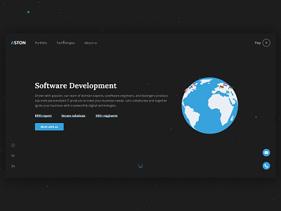Aston homepage blue branding clean color company dark design digital earth flat homepage illustraion landing minimal space typography ui ux web website