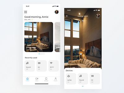 Smart Home mobile app app application clean concept design flat home house interior ios lamp light minimal minimalist smart home ui ux