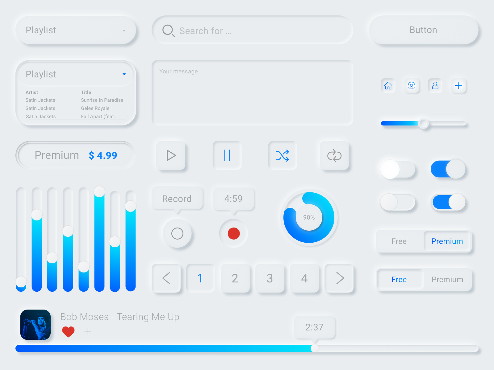 Universal ui. UI elements PNG. Neumorphism elements. Audio Player elements interface PNG. IOS 9 interface elements PNG.