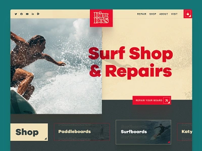 DingDocs | Surfboard & SUP Repairs - Land & Brand branding design logo surf typography ui web design website