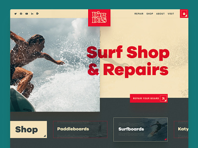 DingDocs | Surfboard & SUP Repairs - Land & Brand branding design logo surf typography ui web design website