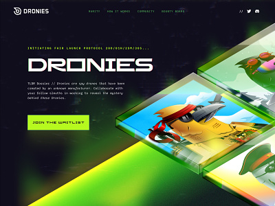 Early Dronies NFT Website Concepts branding crypto dronies droniesnft illustration nft typography ui web design website
