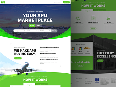TAG Aero's APU Marketplace Website airplane b2b green orlando ux web design website