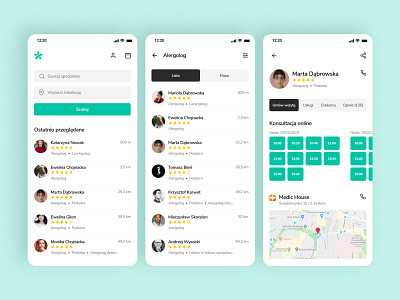 Znany Lekarz - mobile app UI app booking clean doctors figma flat design green ios lists maps patients people schedule search ui ux visits white