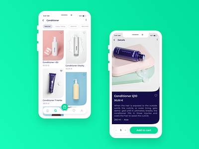 Cosmetics app clean conditioner cosmetics design figma green mobile app pastel colors shopping app ui ux white