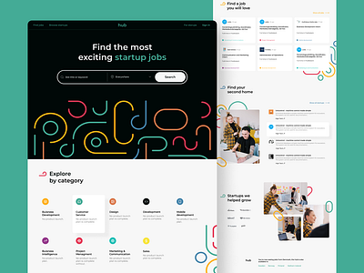 The Hub black blue exciting figma green jobs multicolors people red redesign concept searching shapes startups ui ux webdesign white yelow