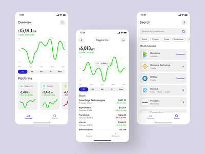 invst.io - mobile app UI app card case chart chips clean crypto dashboard figma flat invest market mobile platform portfolio search stock ui ux white
