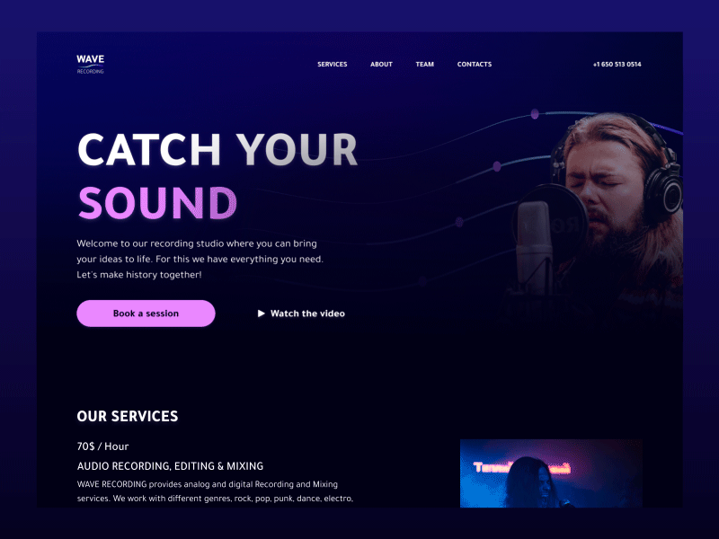 Recording studio | Landing page by Kristina Myshynskaya on Dribbble