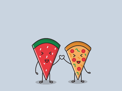 Watermelon ♡ Pizza cartoon illustration romantic vector