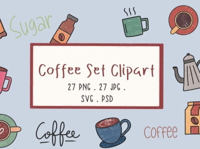 Coffee Set Clipart branding cartoon coffee coffee cup coffeeshop creative cute illustration logo