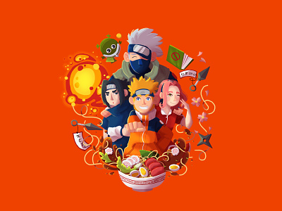Team 7 anime character design characterdesign characters digital art digital painting draw drawing fanart food food illustration illustration naruto photoshop photoshop art ramen