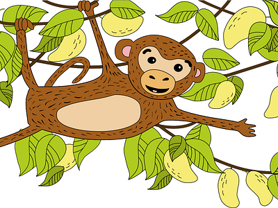 monkey in mango thickets animal cartoon character creepers greens india jungle mango monkey nature детский иллюстрация милый персонаж