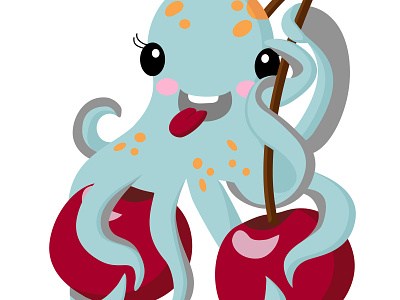 Cheerful octopus with berry анимация дизайн животное иллюстрация милый персонаж