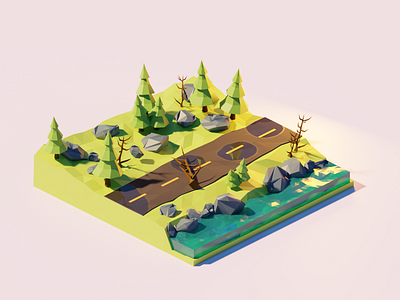 The Road 2 3d blender forest isometric isometric art isometric illustration isometry low poly lowpoly nature render