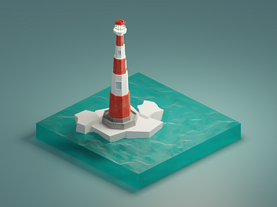 Lighthouse 3d blender game isometric lighthouse lowpoly ocean render water