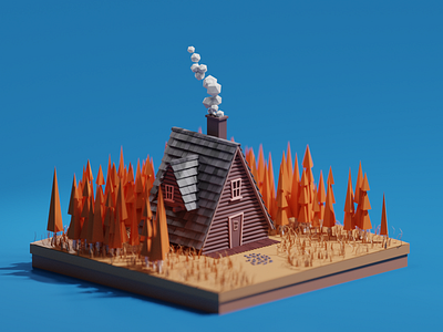 Lowpoly Autumn Cabin 3d autumn b3d blender cabin forest house illustration illustrator isometric low poly