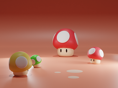 Mushrooms 3d b3d blender character characters illustration isometric low poly lowpoly mario mushrooms render