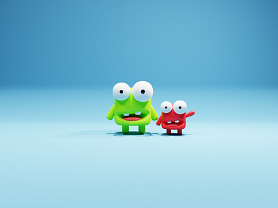 Happy Monsters 3d b3d blender blender3d blendercycles character characters cute game illustration low poly lowpoly monsters render