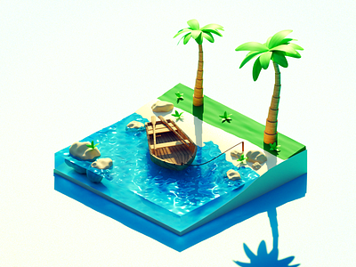 Tropical Island 3d b3d blender boat design diorama illustration island low poly lowpoly render tree tropical tropics