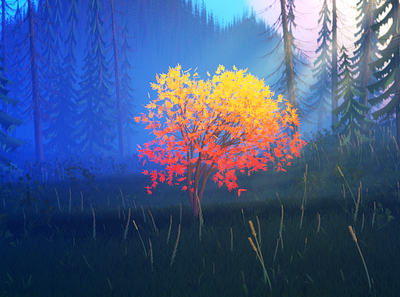 Magic Forest 3d blender concept fog foliage forest grass illustration lowpoly render trees