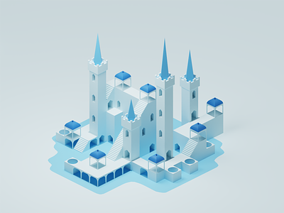 The Castle 3d b3d blender castle concept game illustration isometric low poly lowpoly monumentvalley render tower towers