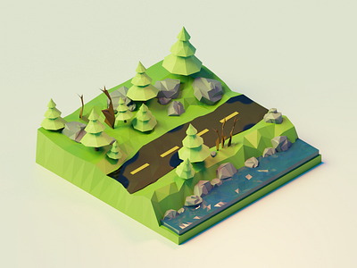 The Road 3d blender forest isometric low poly lowpoly nature render