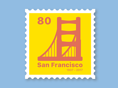 Golden Gate Suspension Bridge flat icon illustration landmark stamp typography vector