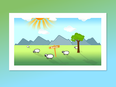 Beta Sheep beta clouds flat illustration mountains sheep sketch sunny trees vector