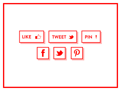 Minimal Sharing Buttons and Social Icons #FF0000 drop shadows facebook facebook like minimal pin it pinterest red sharing sharing buttons social icons twitter