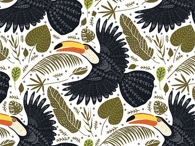 Toucan animal bird cartoon color cute animal cute art design drawing dribble floral forest illustration rainforest seamless pattern toucan tropic vector