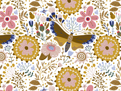 Summer seamless pattern with a butterfly. animal botanical butterfly card cartoon color cute art design drawing dribble floral flower flower illustration flowers illustration ornate summer vector vector design vectorart