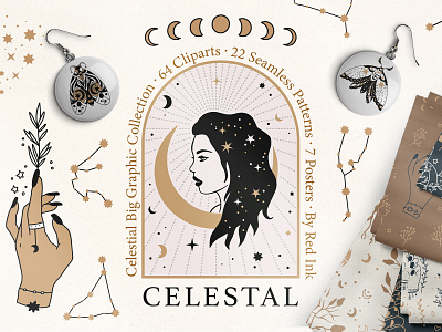 Celestial Clipart & Pattern Big Pack cartoon celestial design drawing dribble girl character girl illustration hand logo illustration line lineart moon mystic mystical star stars vector witch witchy woman