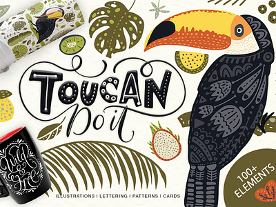 Toucan. Folk Art Graphic Set.