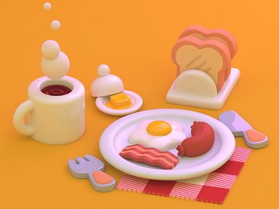 Breakfast 3d 3d art blender blender3d breakfast cute food toy