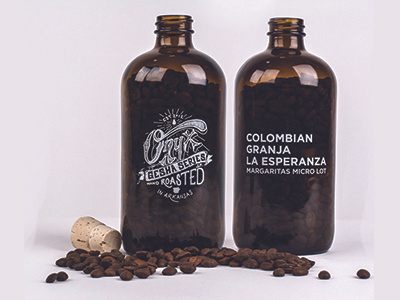 Onyx Gesha Bottles arkansas blkboxlabs branding coffee hand lettered logo onyx packaging