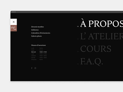 Atelier la coulée - Menu clean elegant minimal minimalistic typography ui ux web webdesign website
