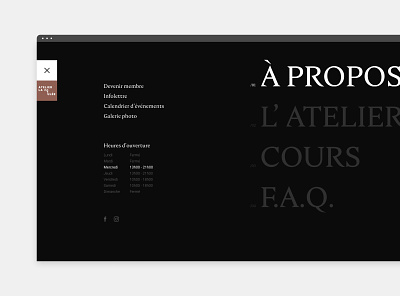 Atelier la coulée - Menu clean elegant minimal minimalistic typography ui ux web webdesign website