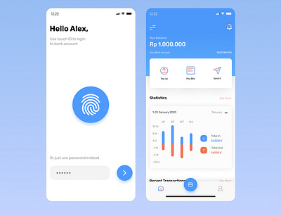 M-Banking Exploration android app bank banking bankingapp branding clean design ecommerce app explorations fingerprint flat ios app design iphone x minimal simple statistics typography ui ux visual design